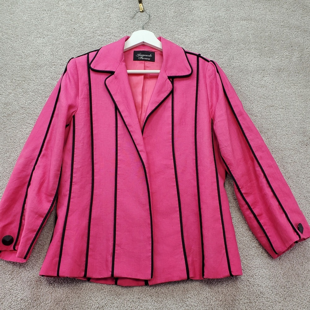 Giancarlo Ferrari Blazer Womens 8 Pink Linen Striper Piping Vintage Jacket Blaze